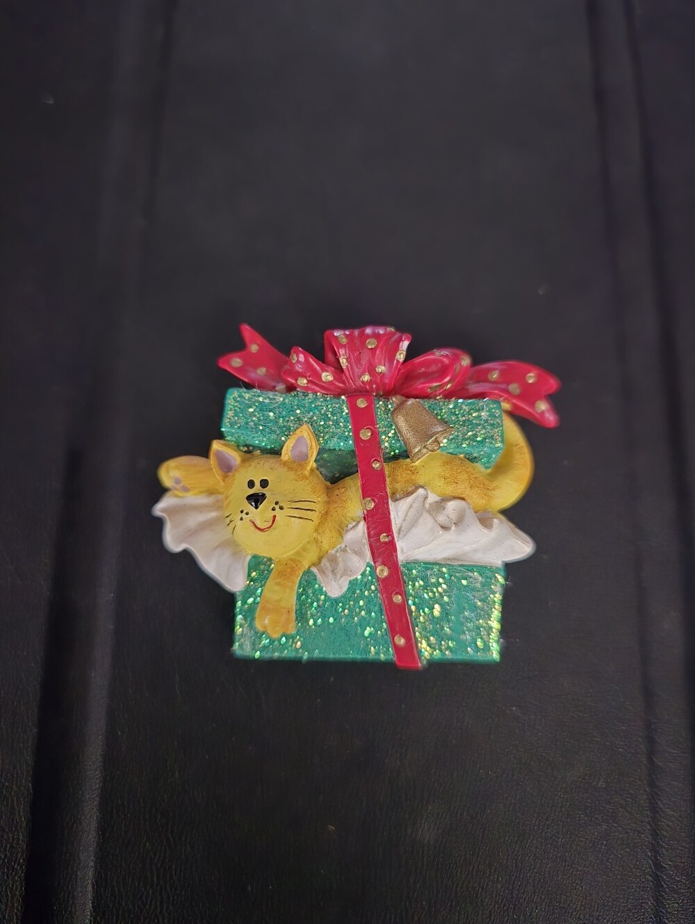 Glittery Orange Cat As A Present Pin